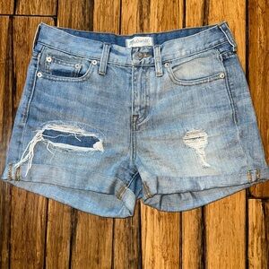 MADEWELL Rip & Repair Denim Boyfriend Distressed Cuffed Light Wash Short Size 26